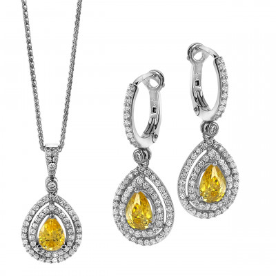 'Ellen' Women's Sterling Silver Set: Chain-Pendant + Earrings - Silver SET-7048