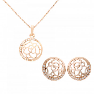 'Blair' Women's Sterling Silver Set: Chain-Pendant + Earrings - Rose SET-7089/1