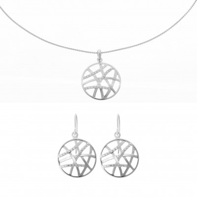 'Amabella' Women's Sterling Silver Set: Chain-Pendant + Earrings - Silver SET-7098