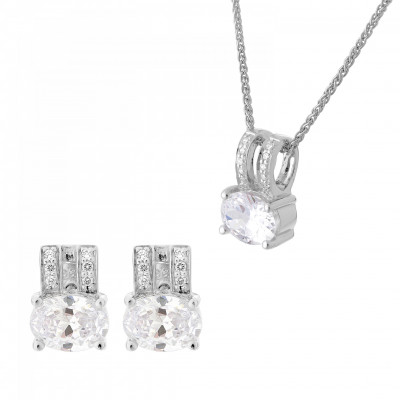 Orphelia® 'Alena' Women's Sterling Silver Set: Chain-Pendant + Earrings - Silver SET-7122