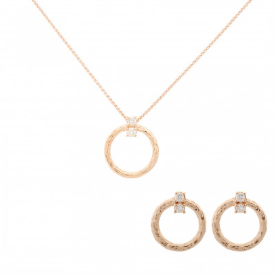 'Novalie' Women's Sterling Silver Set: Chain-Pendant + Earrings - Rose SET-7129/RG