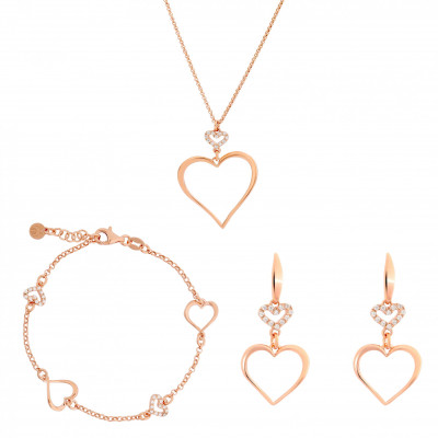 'Alfina' Women's Sterling Silver Set: Chain + Bracelet + Earrings - Rose SET-7383