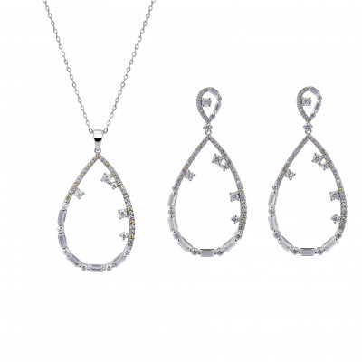 'Islia' Women's Sterling Silver Set: Necklace + Earrings - Silver SET-7423