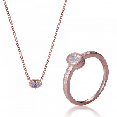 'Robin' Women's Sterling Silver Set: Necklace + Ring - Rose SET-7434