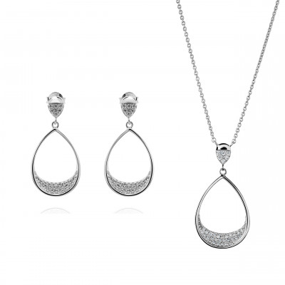 'Jolina' Women's Sterling Silver Set: Necklace + Earrings - Silver SET-7490