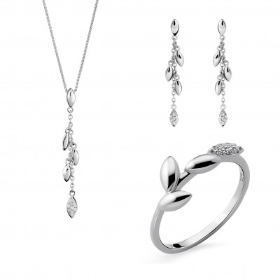 Orphelia® 'Loana' Women's Sterling Silver Set: Necklace + Earrings + Ring - Silver SET-7505