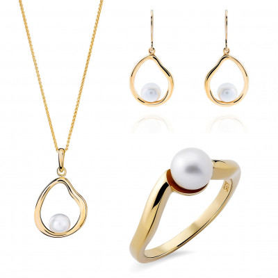 'Baptiste' Women's Sterling Silver Set: Necklace + Earrings + Ring - Gold SET-7507/G