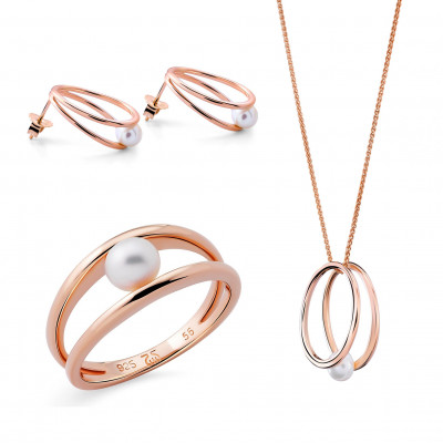 Orphelia® 'Heloise' Women's Sterling Silver Set: Necklace + Earrings + Ring - Rose SET-7509