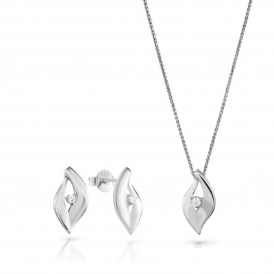 Orphelia® 'Milan' Women's Sterling Silver Set: Chain-Pendant + Earrings - Silver SET-7519