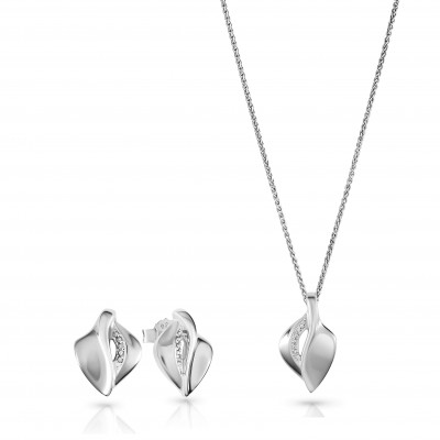 'Anet' Women's Sterling Silver Set: Chain-Pendant + Earrings - Silver SET-7520