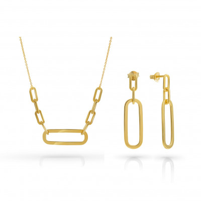 'Essence' Women's Sterling Silver Set: Necklace + Earrings - Gold SET-7560/G