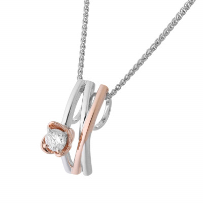 'Adele' Women's Sterling Silver Chain with Pendant - Silver/Rose ZH-7094