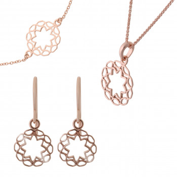 Orphelia® 'Jasmine' Women's Sterling Silver Set: Bracelet + Earrings + Necklace - Rose SET-7076/1