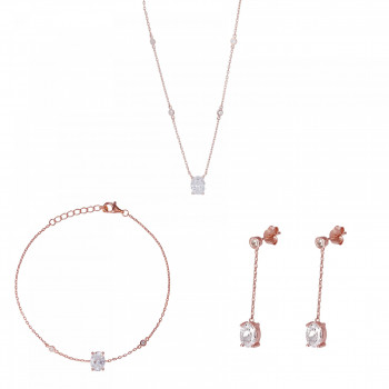Orphelia® 'Elodie' Women's Sterling Silver Set: Chain + Bracelet + Earrings - Rose SET-7419