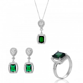 Orphelia® 'Enora' Women's Sterling Silver Set: Necklace + Earrings + Ring - Silver SET-7426/EM