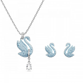 Swarovski® 'Iconic Swan' Women's Base Metal Set: Necklace + Earrings - Silver 5660597