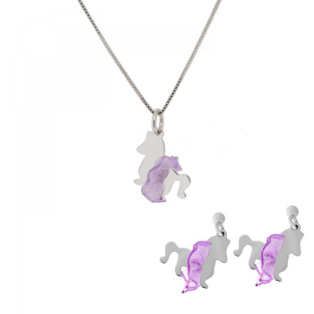 Orphelia® 'Celinia' Child's Sterling Silver Set: Chain-Pendant + Earrings - Silver SET-7134