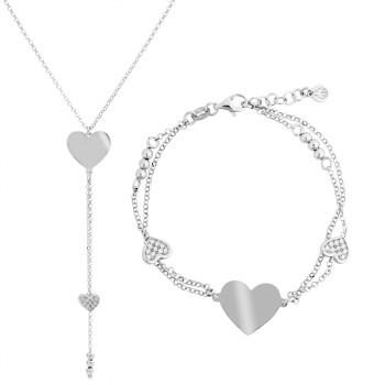 Orphelia® 'Heart' Women's Sterling Silver Set: Chain + Bracelet - Silver SET-7384