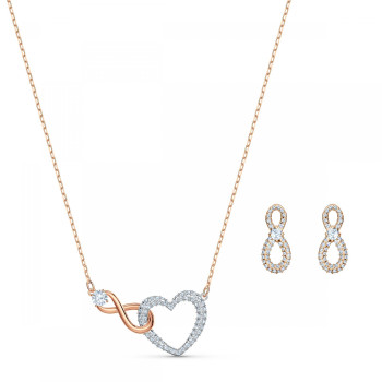 Swarovski® 'Swarovski Infinity' Women's Gold Plated Metal Set: Necklace + Earrings - Silver/Rose 5521040