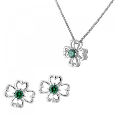 Orphelia® 'Saffina' Women's Sterling Silver Set: Chain-Pendant + Earrings - Silver SET-7081