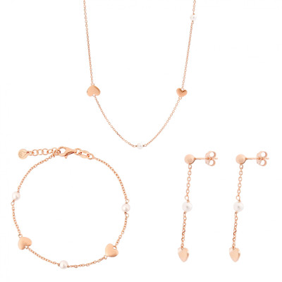 Orphelia® 'Nahara' Women's Sterling Silver Set: Chain + Bracelet + Earrings - Rose SET-7378