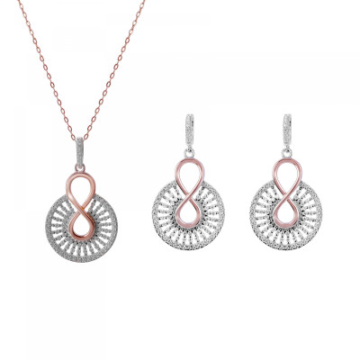 Orphelia® 'Frida' Women's Sterling Silver Set: Necklace + Earrings - Rose SET-7437