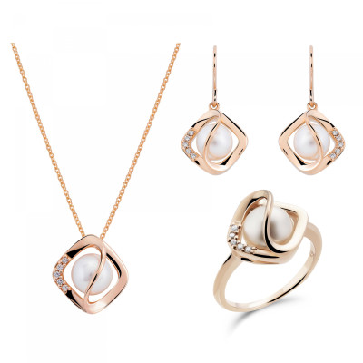 Orphelia® 'Aina' Women's Sterling Silver Set: Necklace + Earrings + Ring - Rose SET-7471/RG