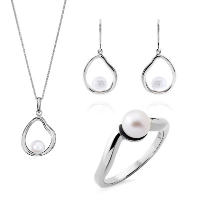 Orphelia® 'Baptiste' Women's Sterling Silver Set: Necklace + Earrings + Ring - Silver SET-7507