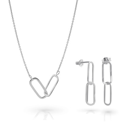 Orphelia® 'Rose' Women's Sterling Silver Set: Necklace + Earrings - Silver SET-7561