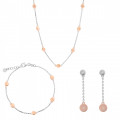 'Aurelie' Women's Sterling Silver Set: Chain + Bracelet + Earrings - Silver/Rose SET-7385