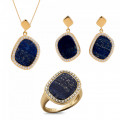 'Amara' Women's Sterling Silver Set: Necklace + Earrings + Ring - Gold SET-7468