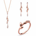 'Loana' Women's Sterling Silver Set: Necklace + Earrings + Ring - Rose SET-7505/RG
